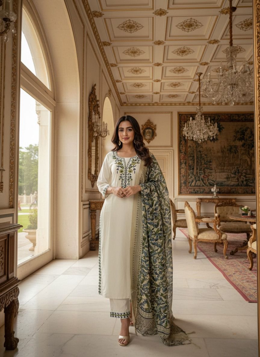 Heritage Bloom Khadi Cotton Suit Set