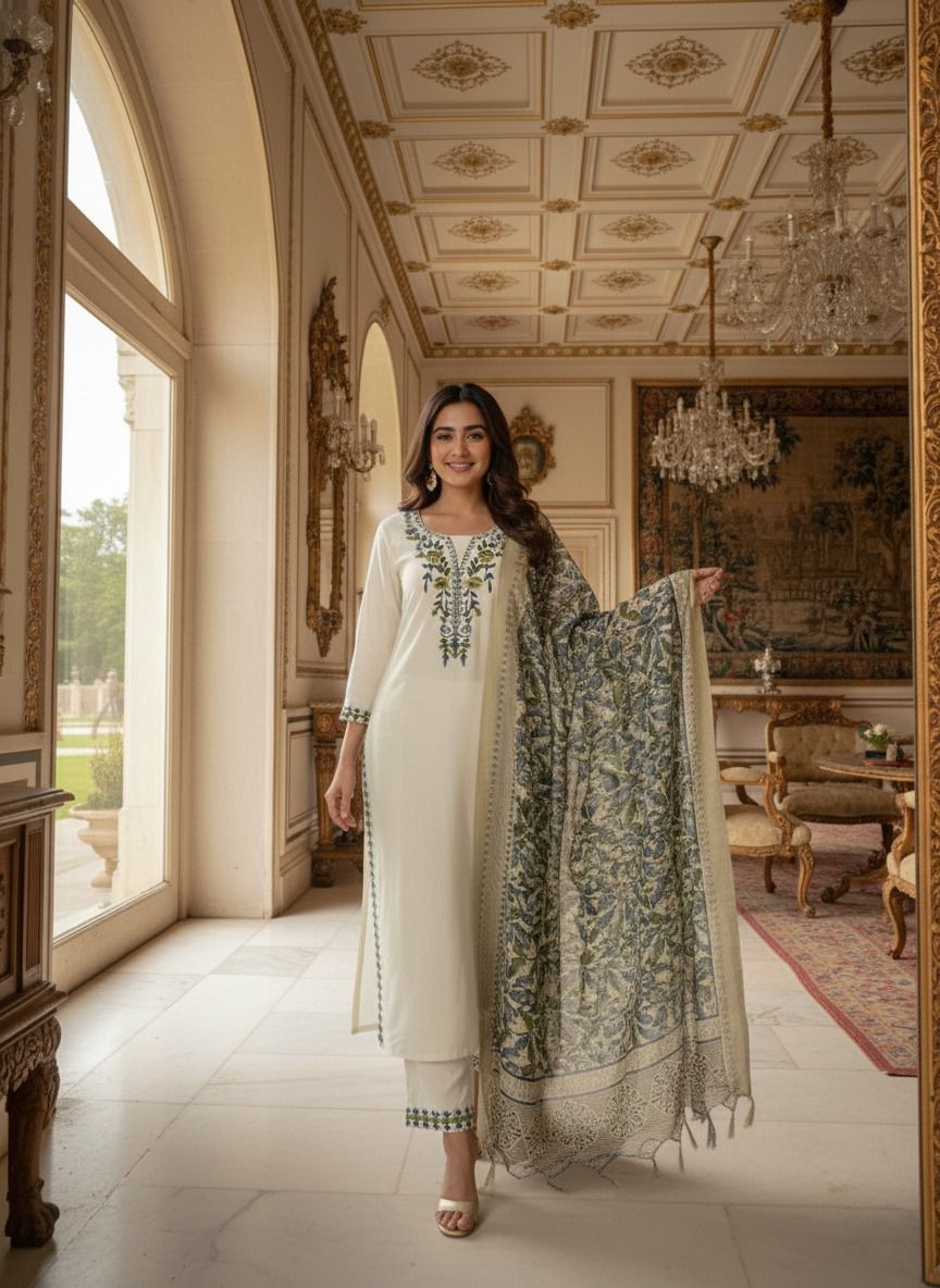 Heritage Bloom Khadi Cotton Suit Set