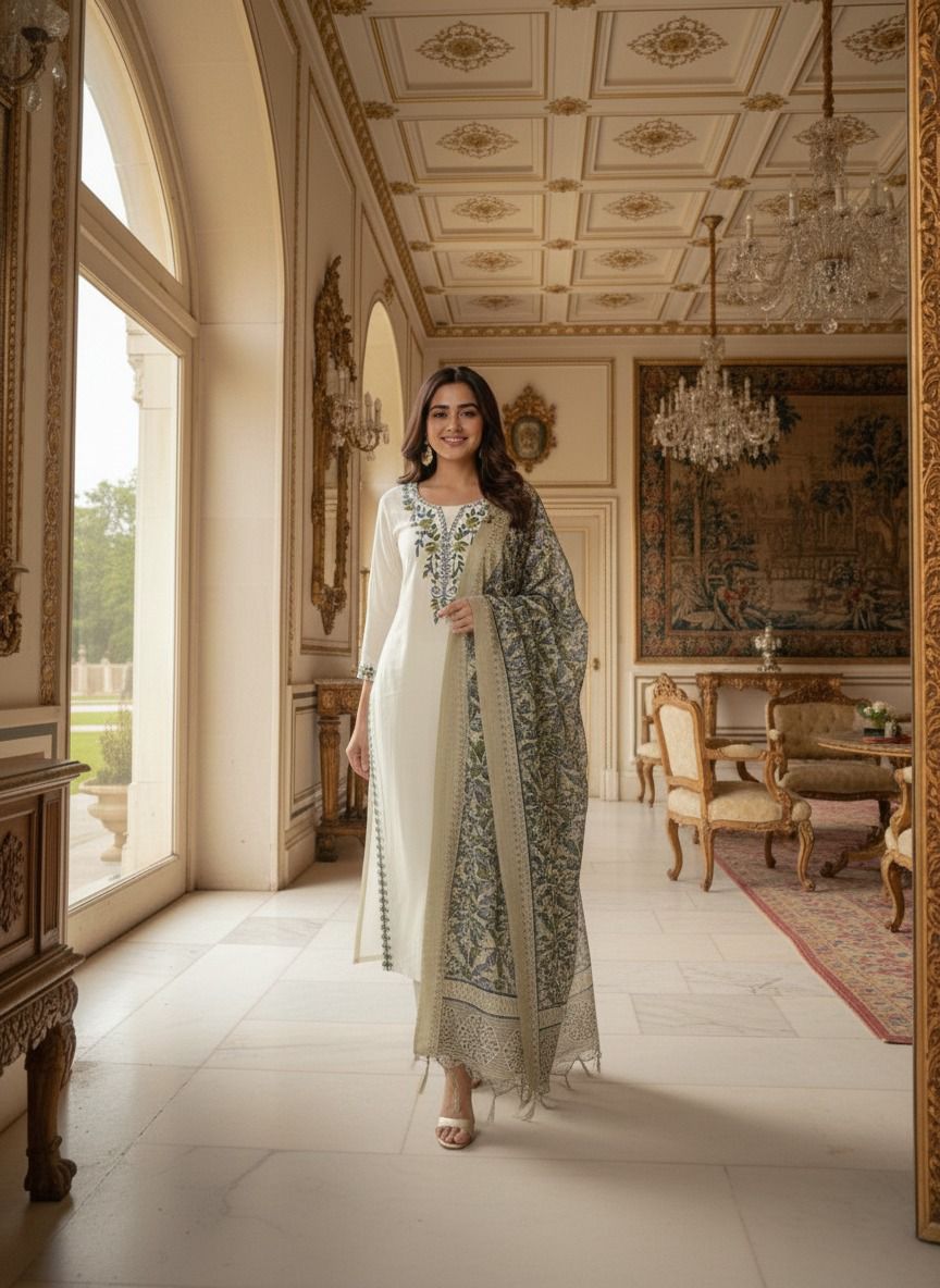 Heritage Bloom Khadi Cotton Suit Set
