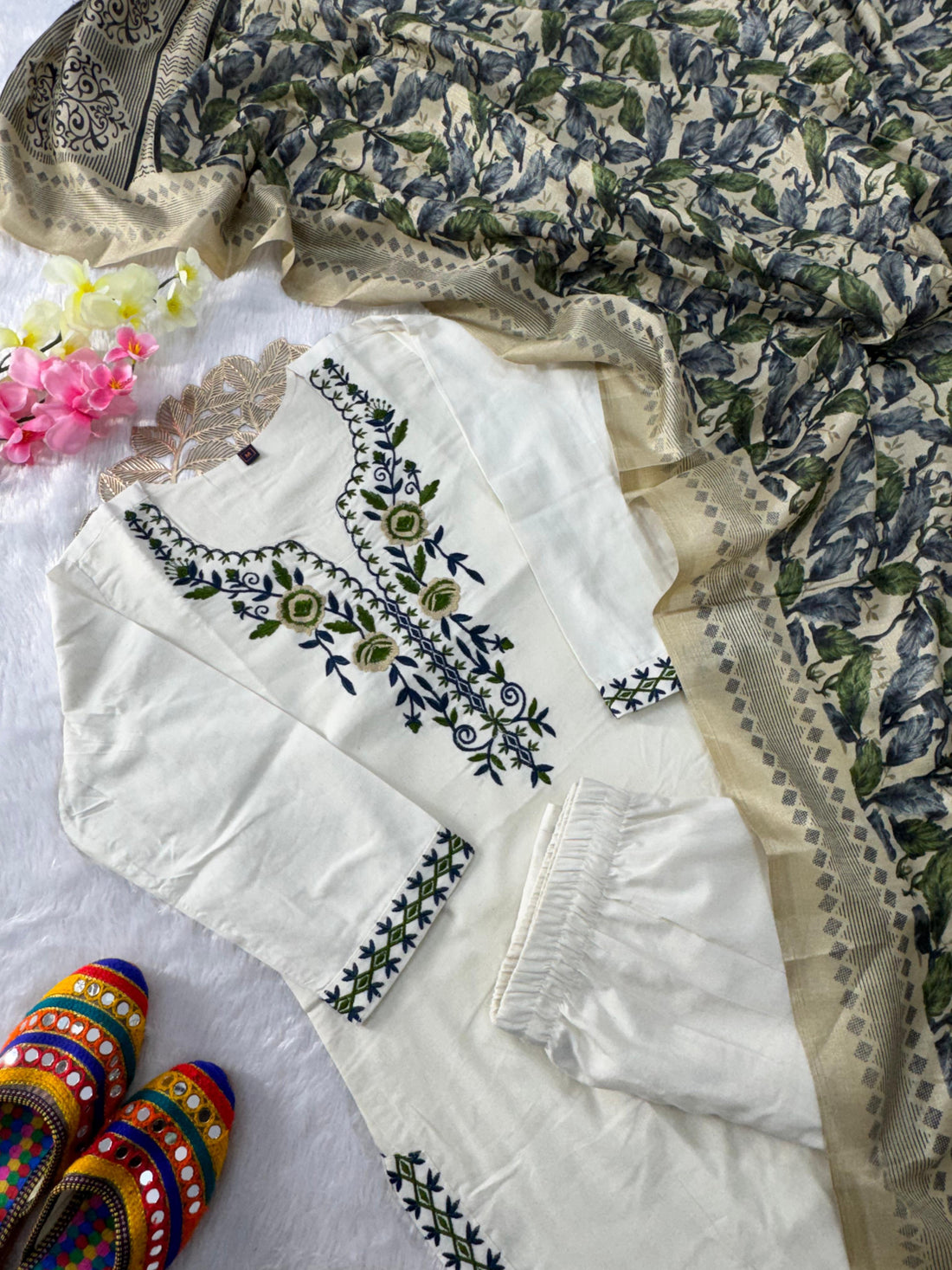 Heritage Bloom Khadi Cotton Suit Set
