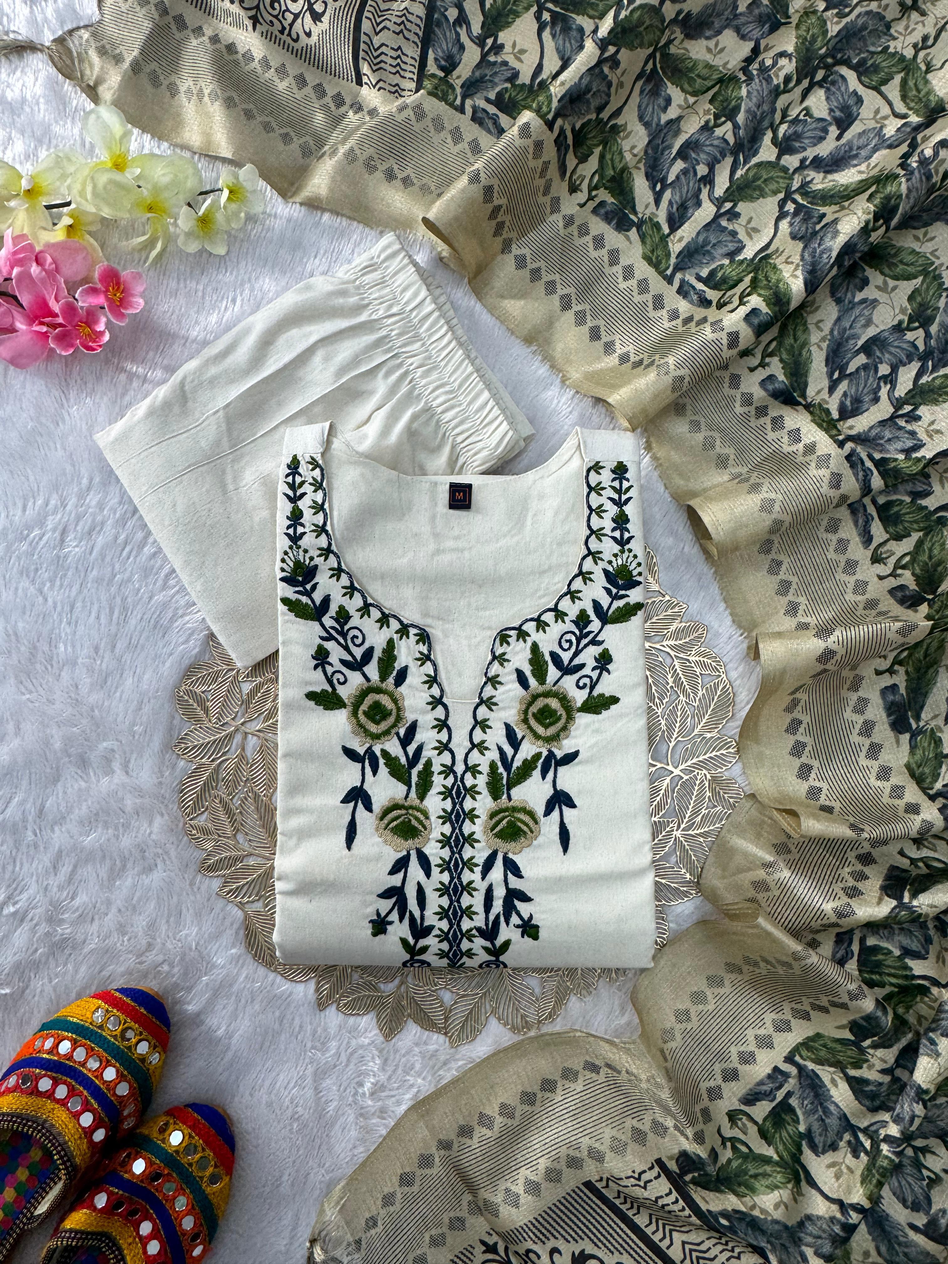Heritage Bloom Khadi Cotton Suit Set