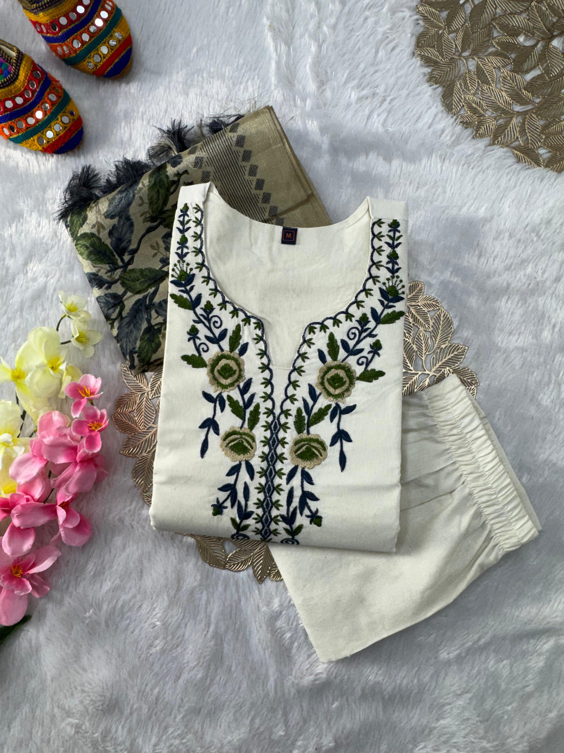Heritage Bloom Khadi Cotton Suit Set
