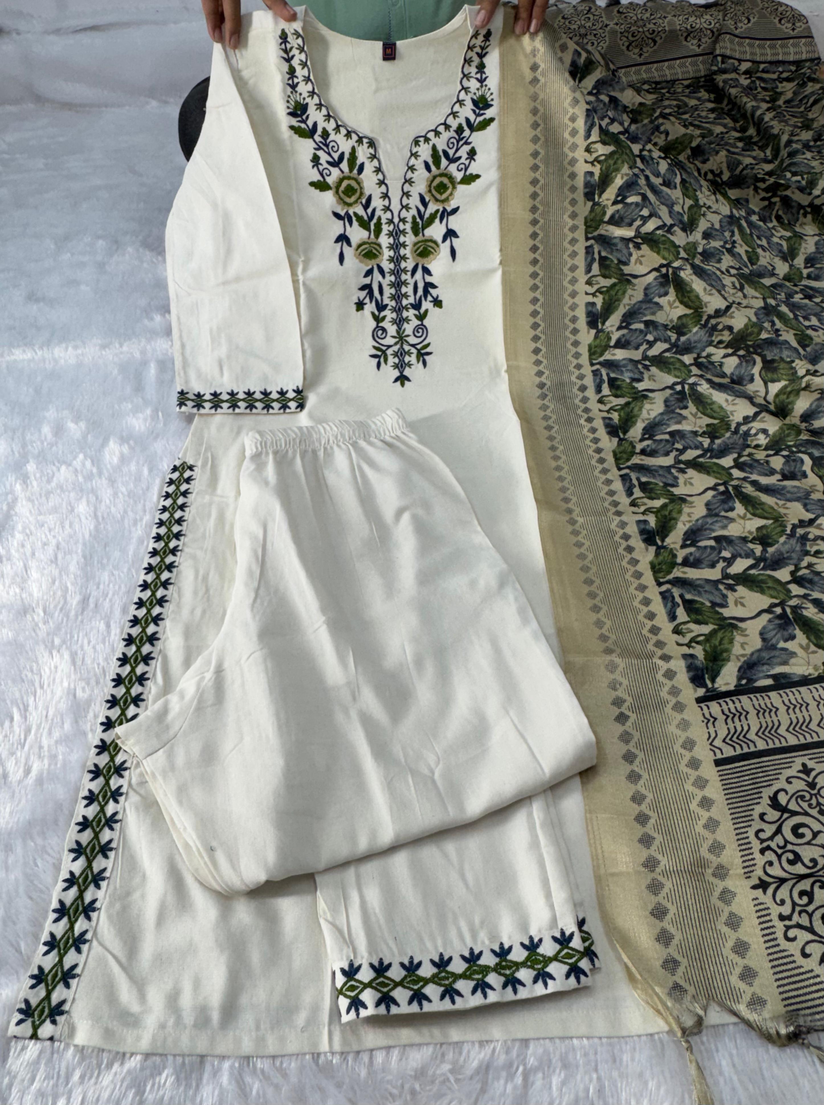 Heritage Bloom Khadi Cotton Suit Set