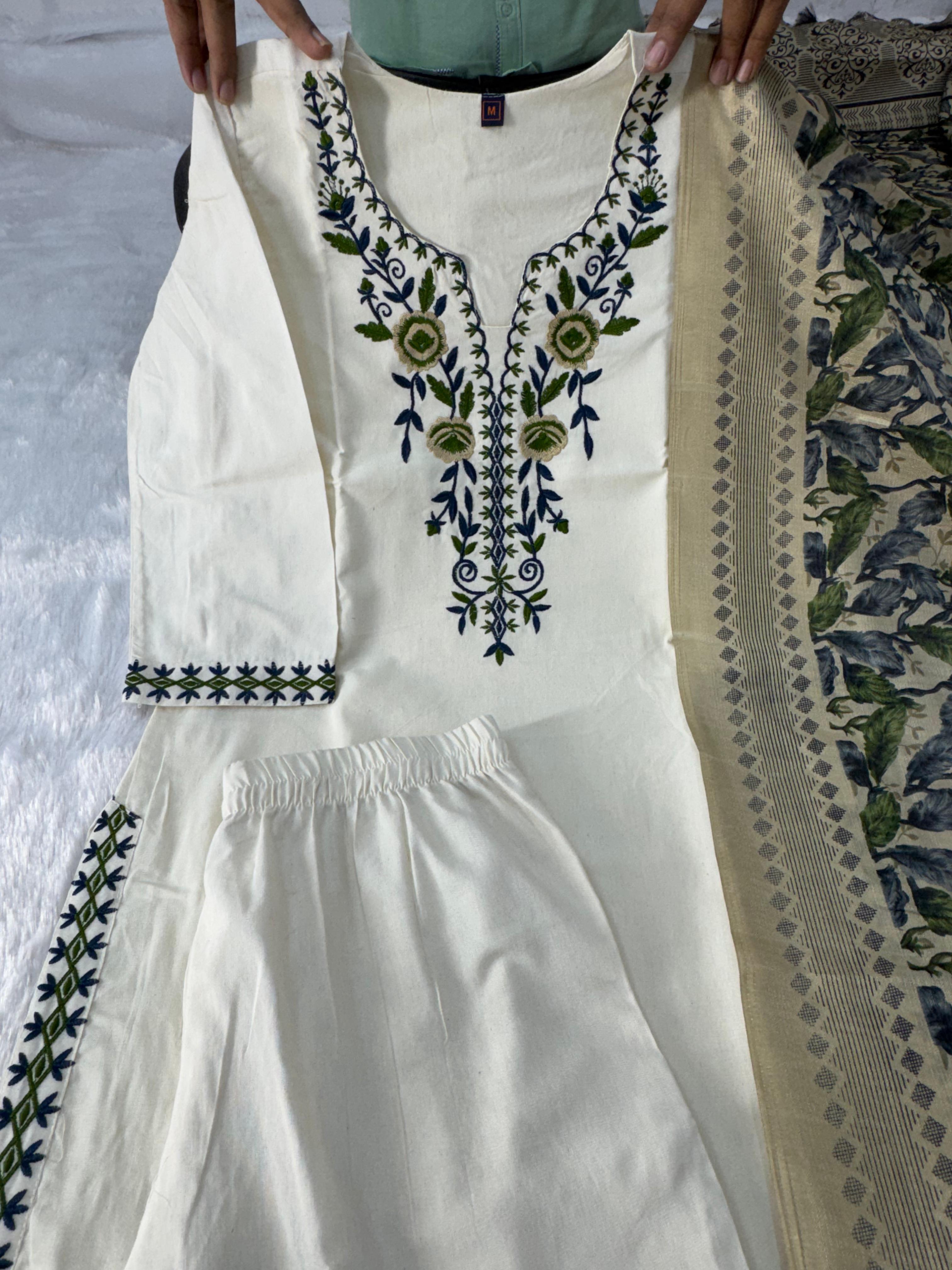 Heritage Bloom Khadi Cotton Suit Set