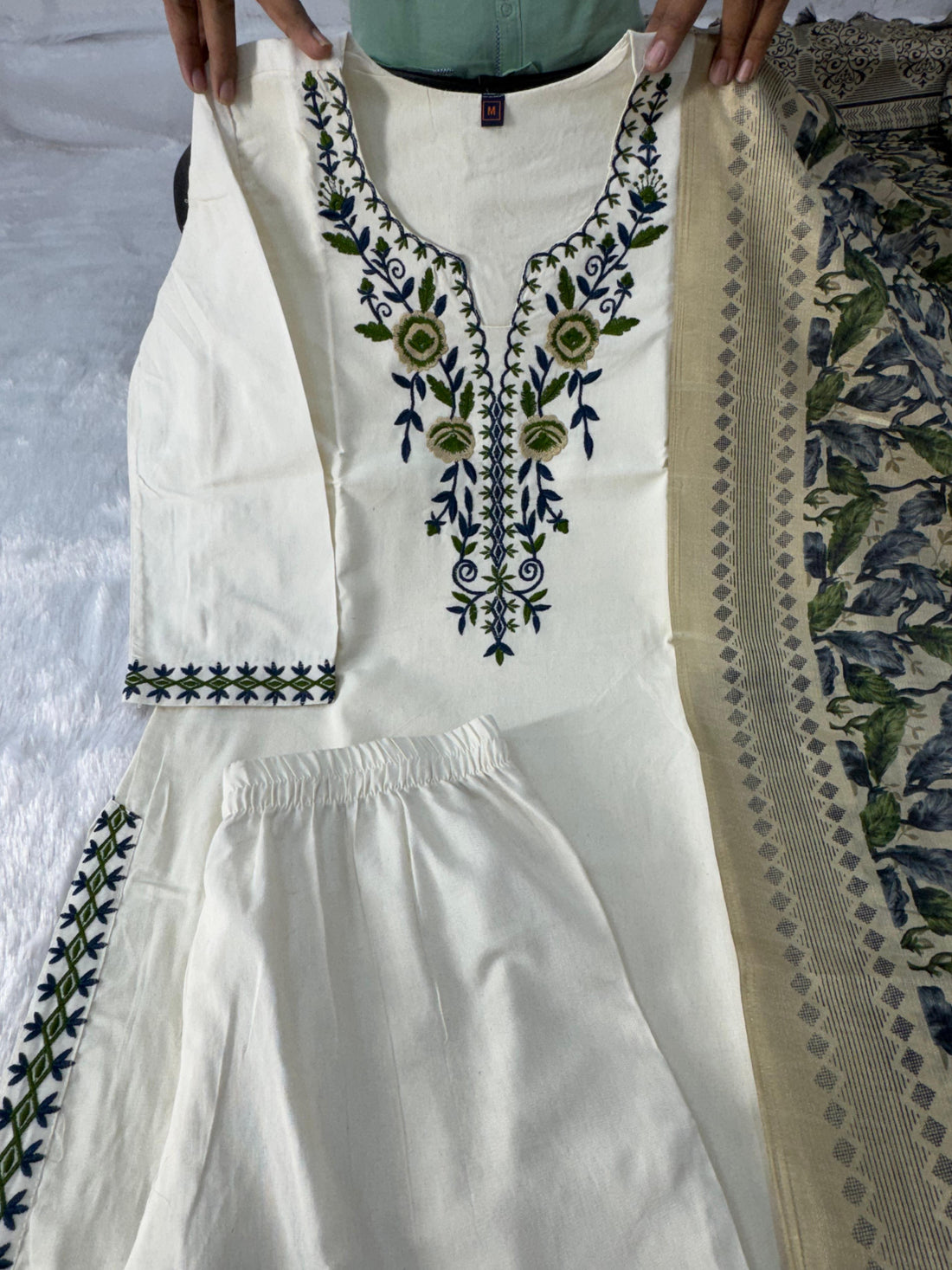 Heritage Bloom Khadi Cotton Suit Set