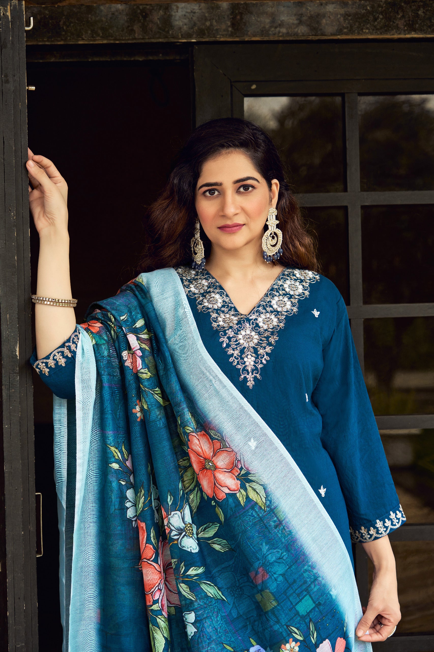 Teal Royale Roman Silk Suit Set