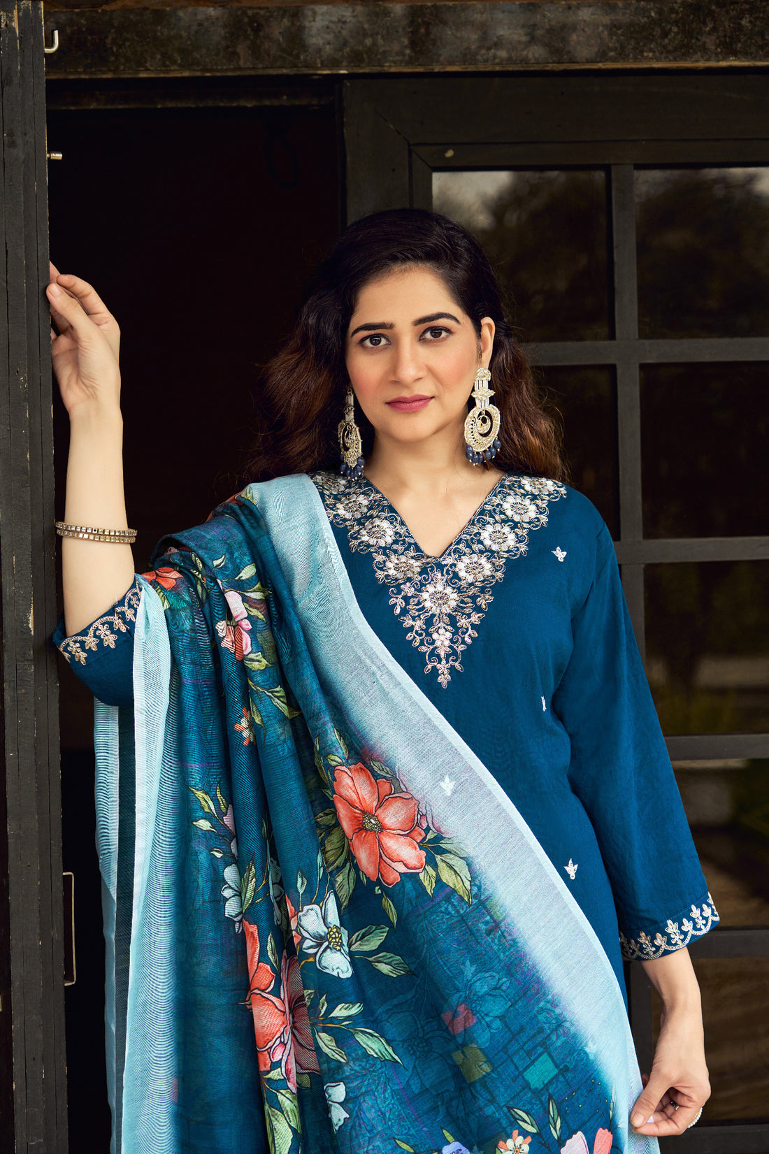 Teal Royale Roman Silk Suit Set