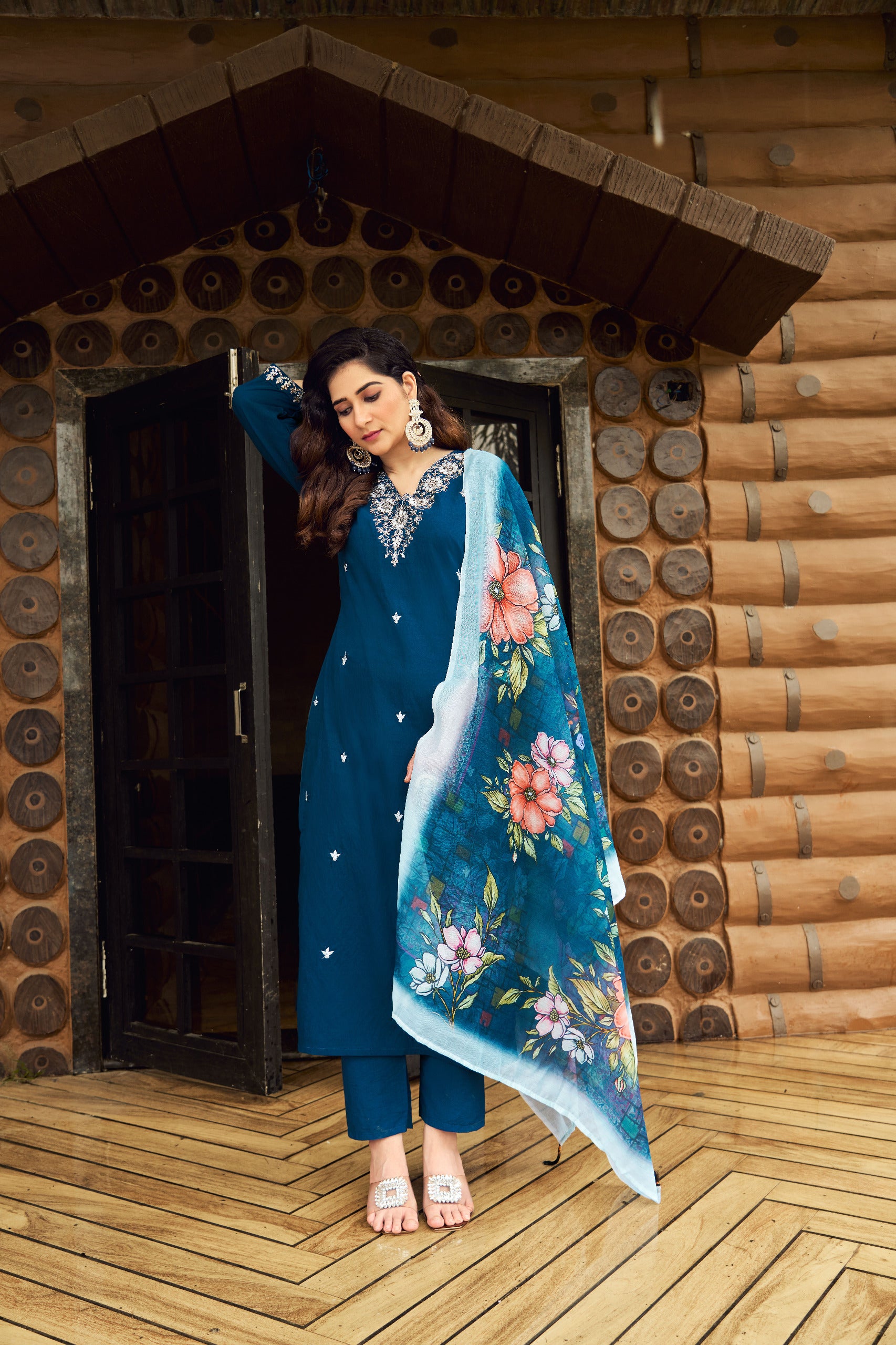 Teal Royale Roman Silk Suit Set