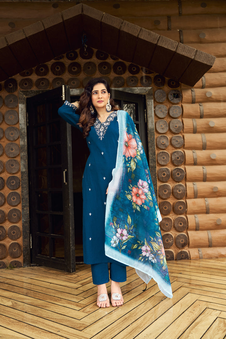 Teal Royale Roman Silk Suit Set