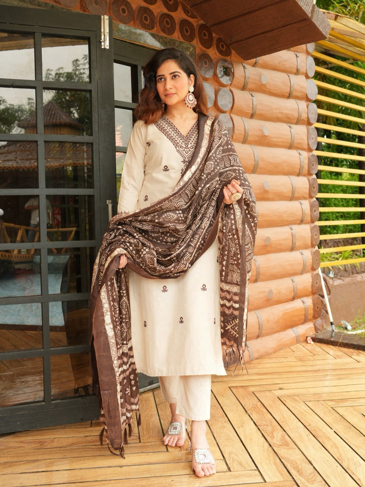 Chikoo Elegance Khadi Cotton Suit Set