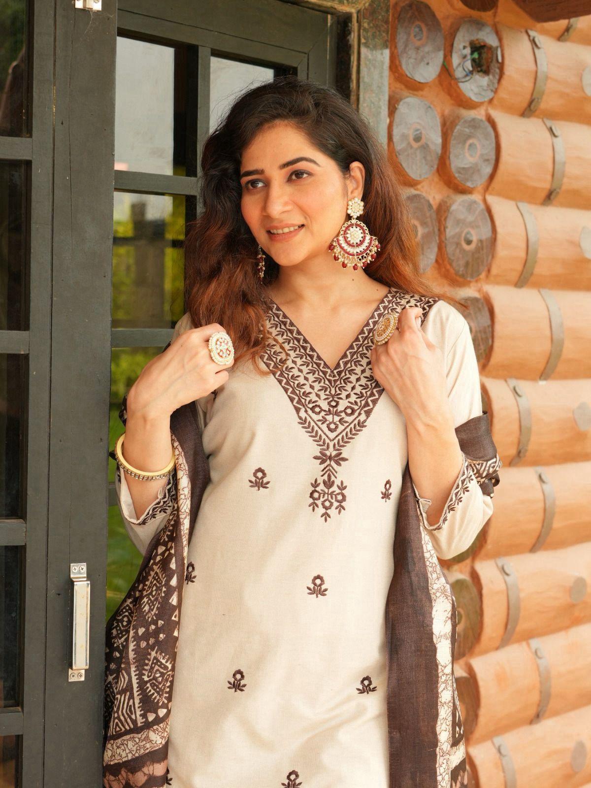 Chikoo Elegance Khadi Cotton Suit Set