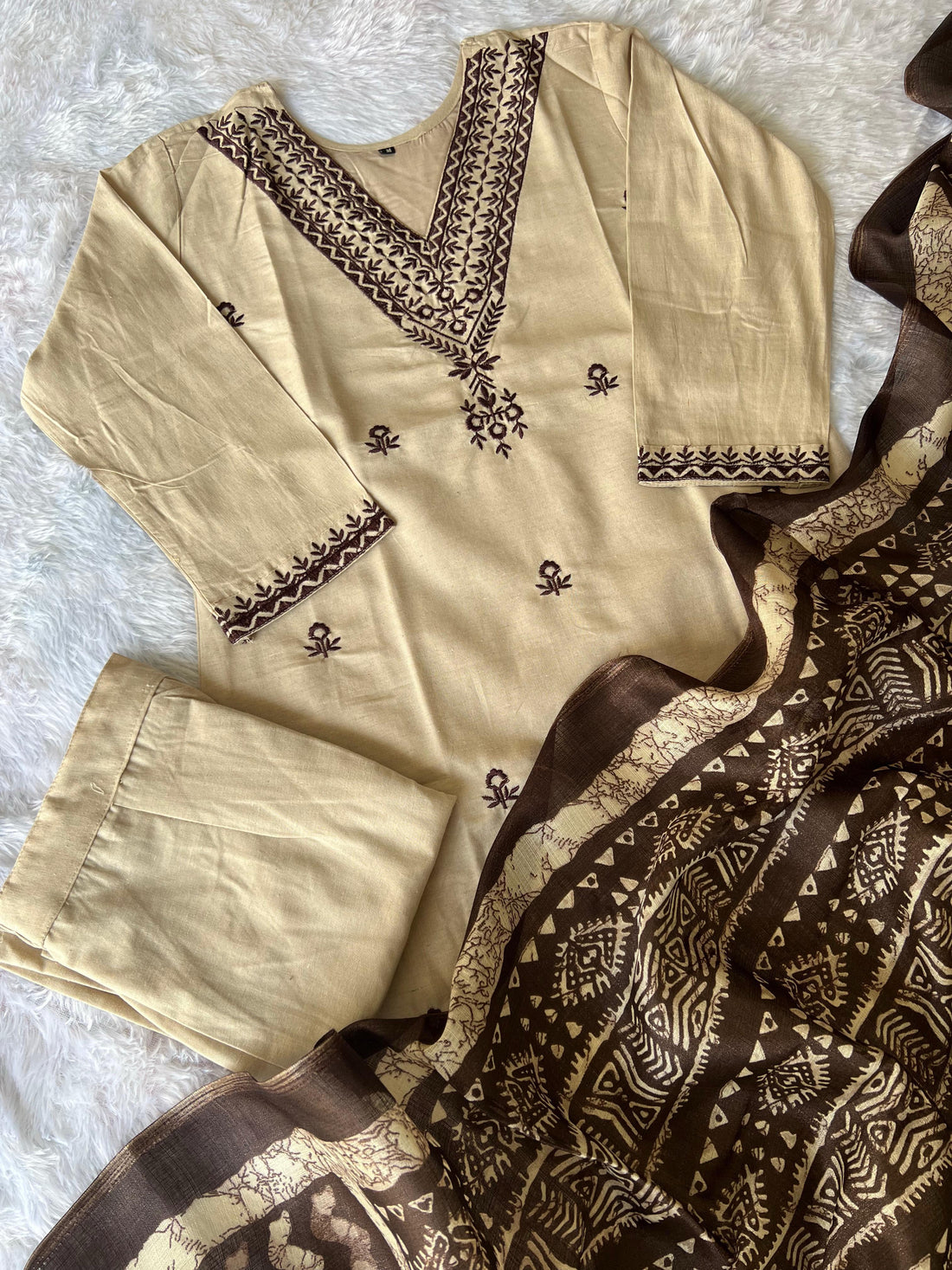 Chikoo Elegance Khadi Cotton Suit Set