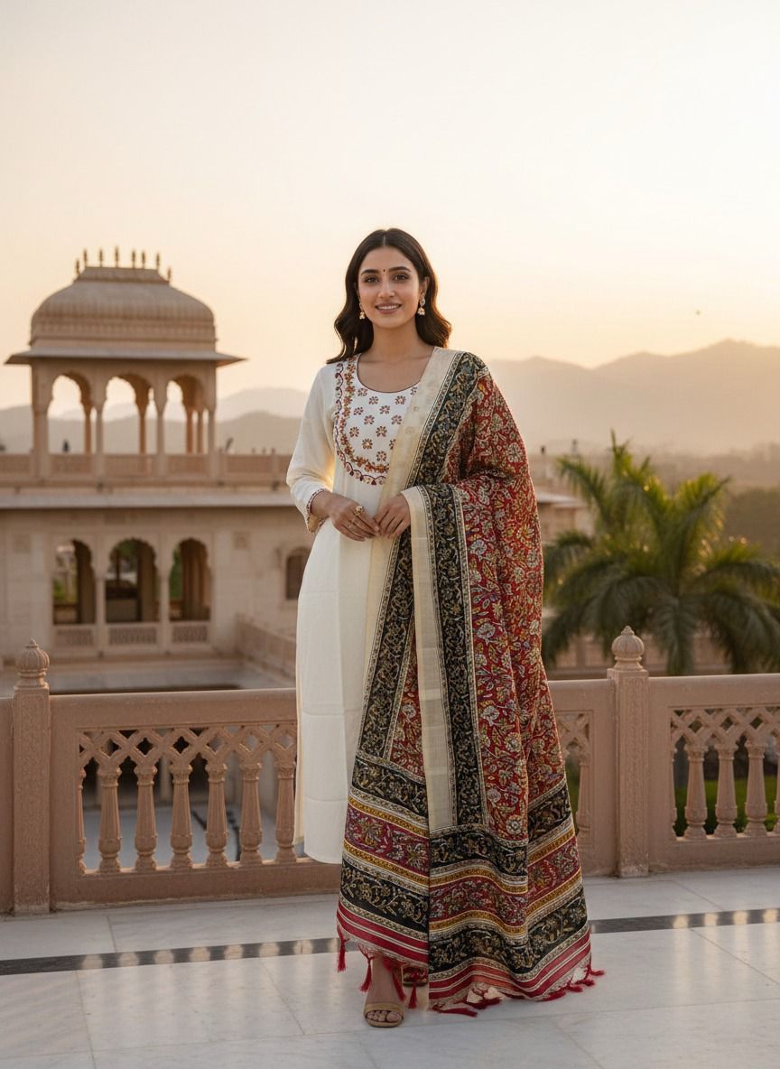 Rustic Bloom Khadi Cotton Suit Se
