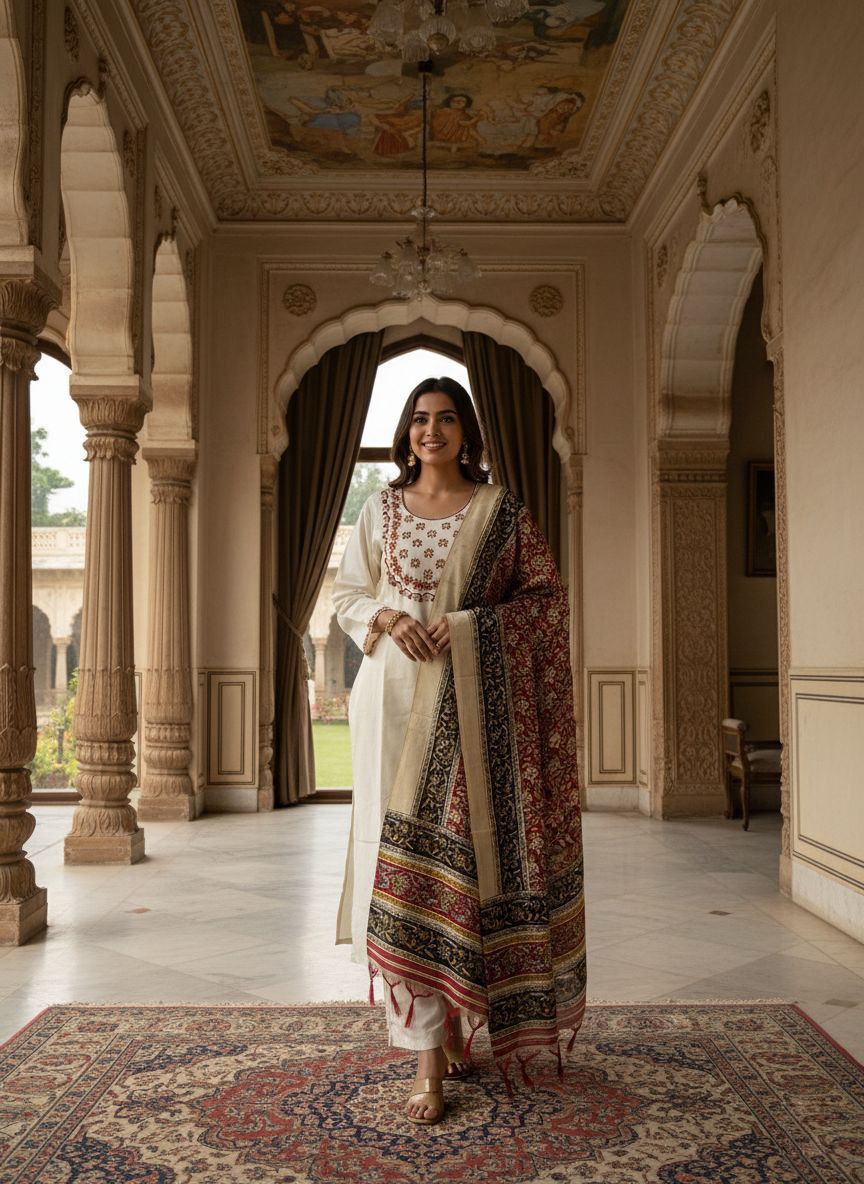Rustic Bloom Khadi Cotton Suit Se