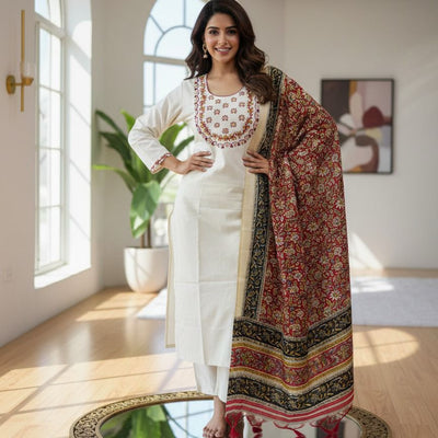 Rustic Bloom Khadi Cotton Suit Se