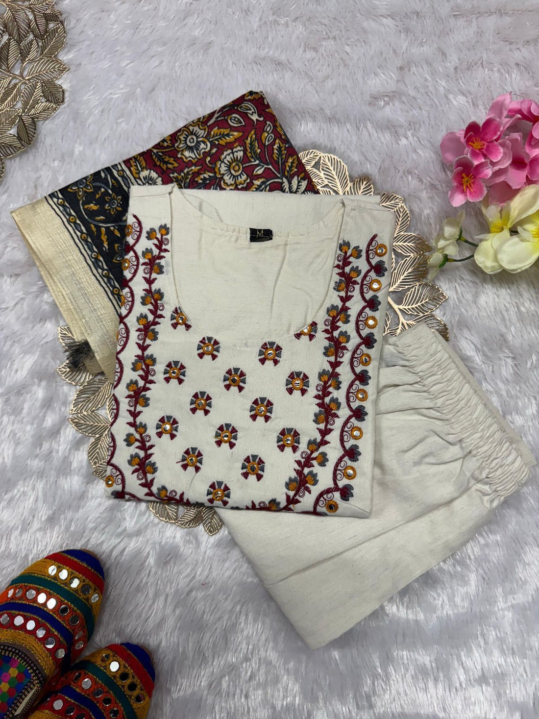 Rustic Bloom Khadi Cotton Suit Se