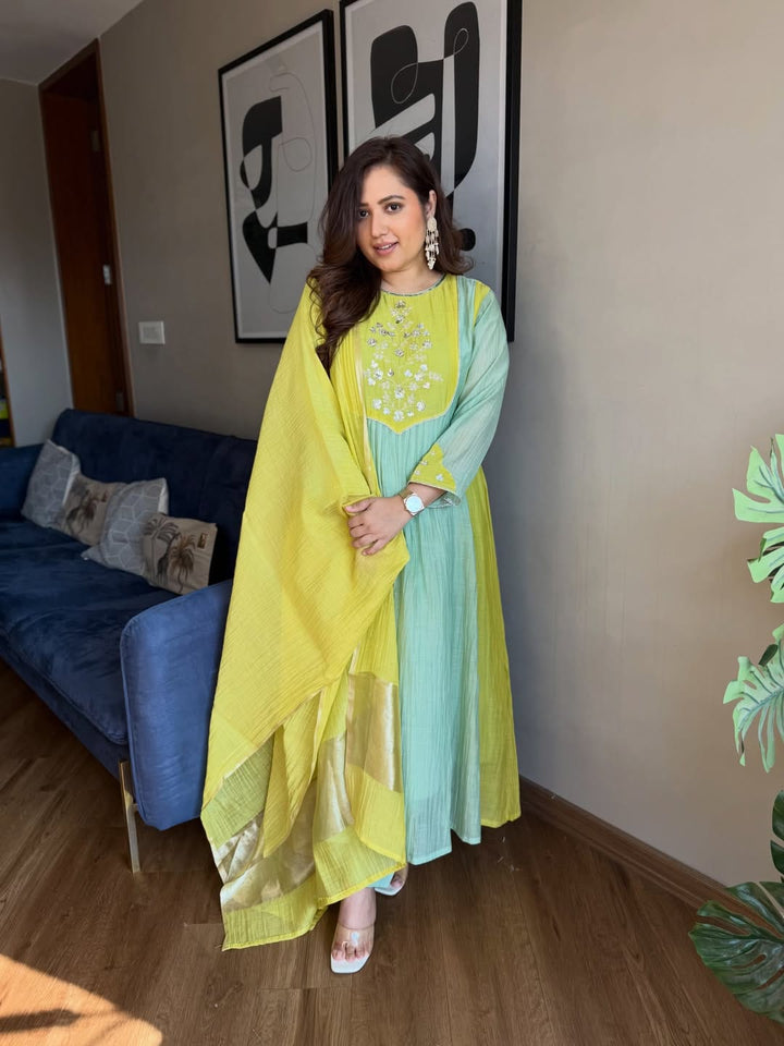 Sindhu Designer Mul Chanderi Suit Set with Banarasi Dupatta