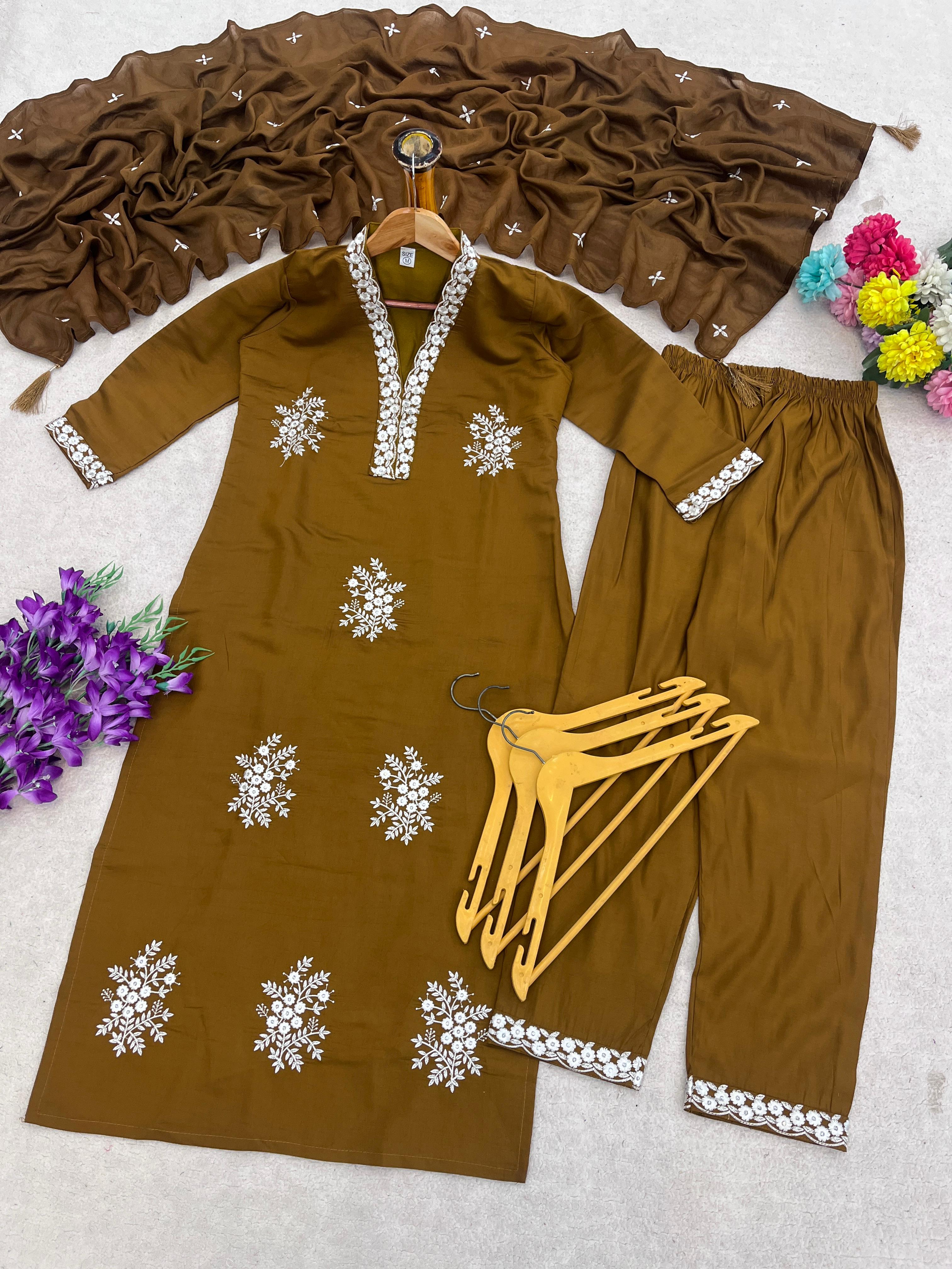 Floral Heritage Embroidered Suit Set