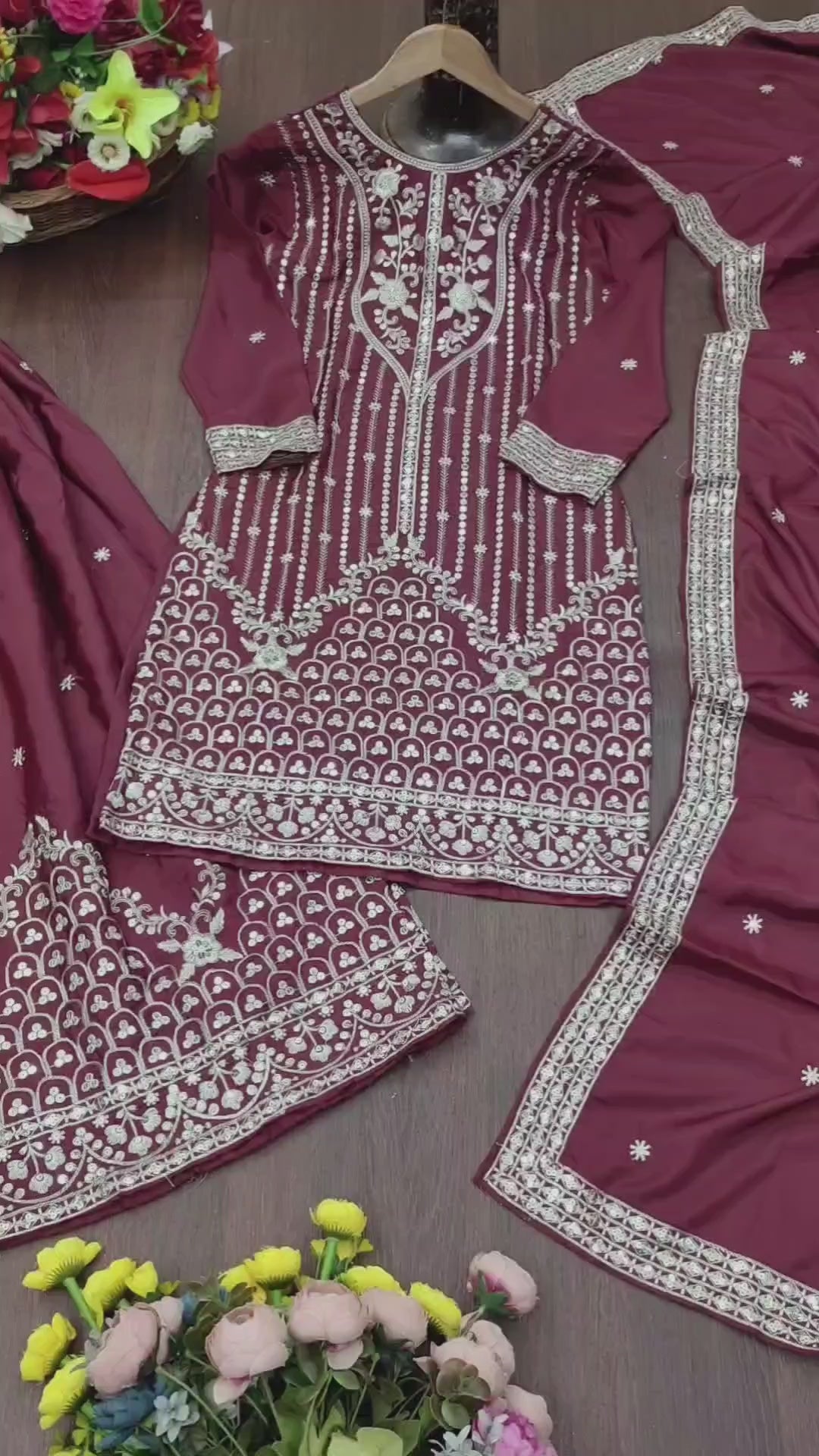 Embroidered Natural Crepe Sharara Suit