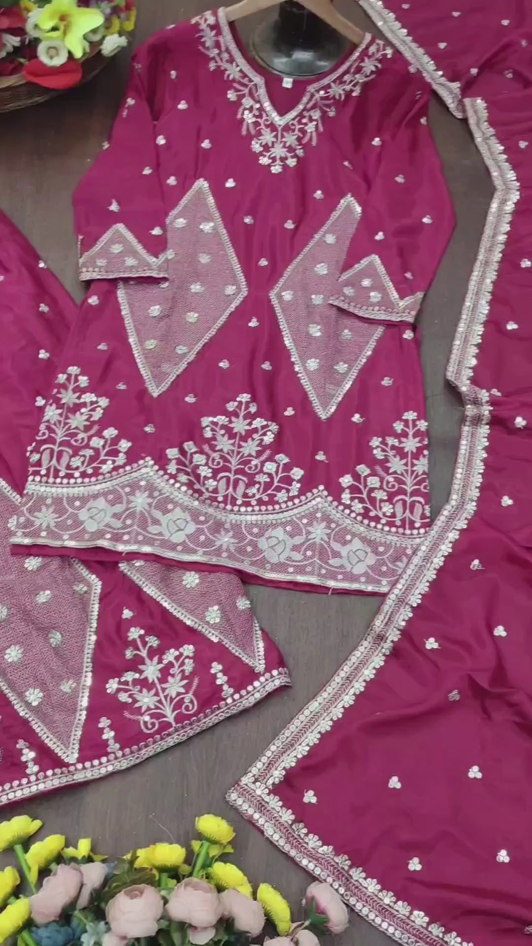 Embroidered Chinon Sharara Suit