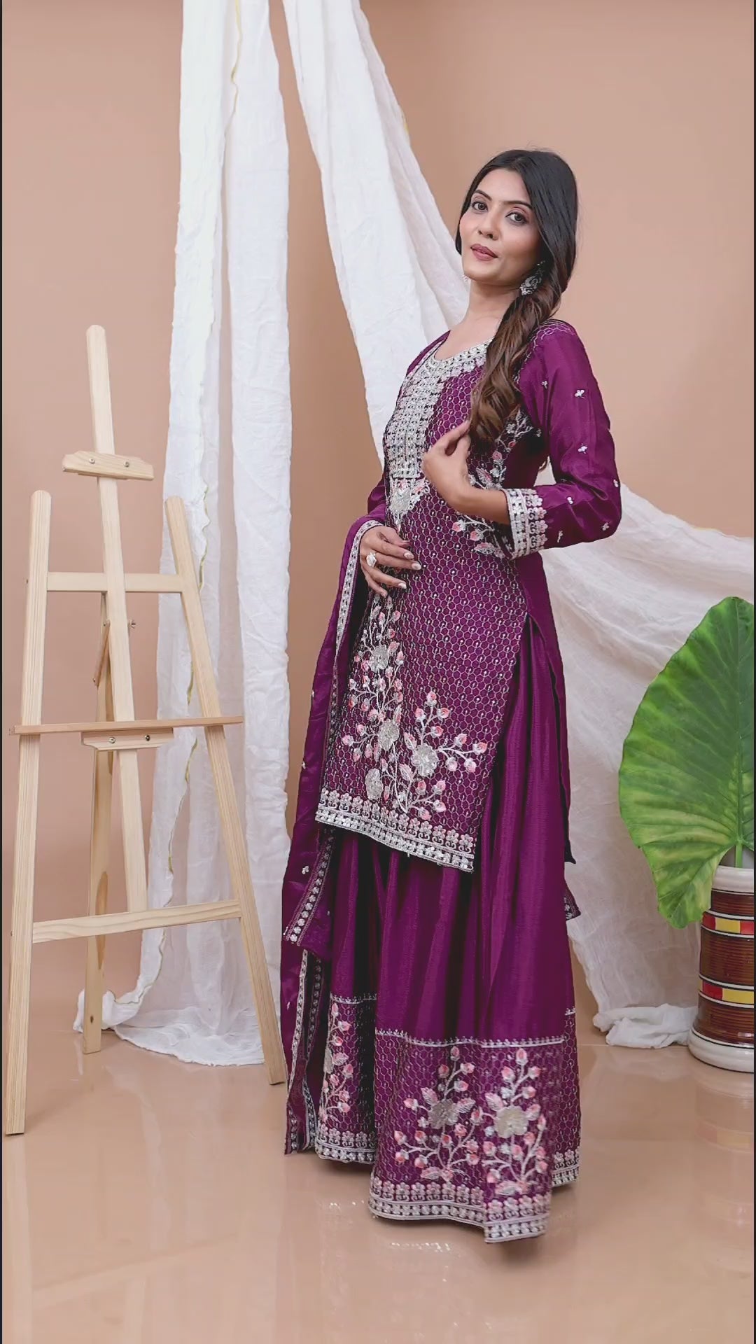 Embroidered Chinon Sharara Suit