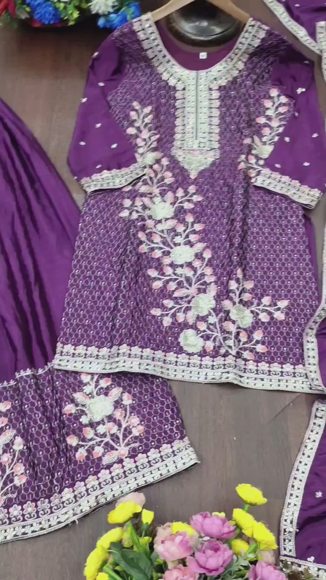 Embroidered Chinon Sharara Suit