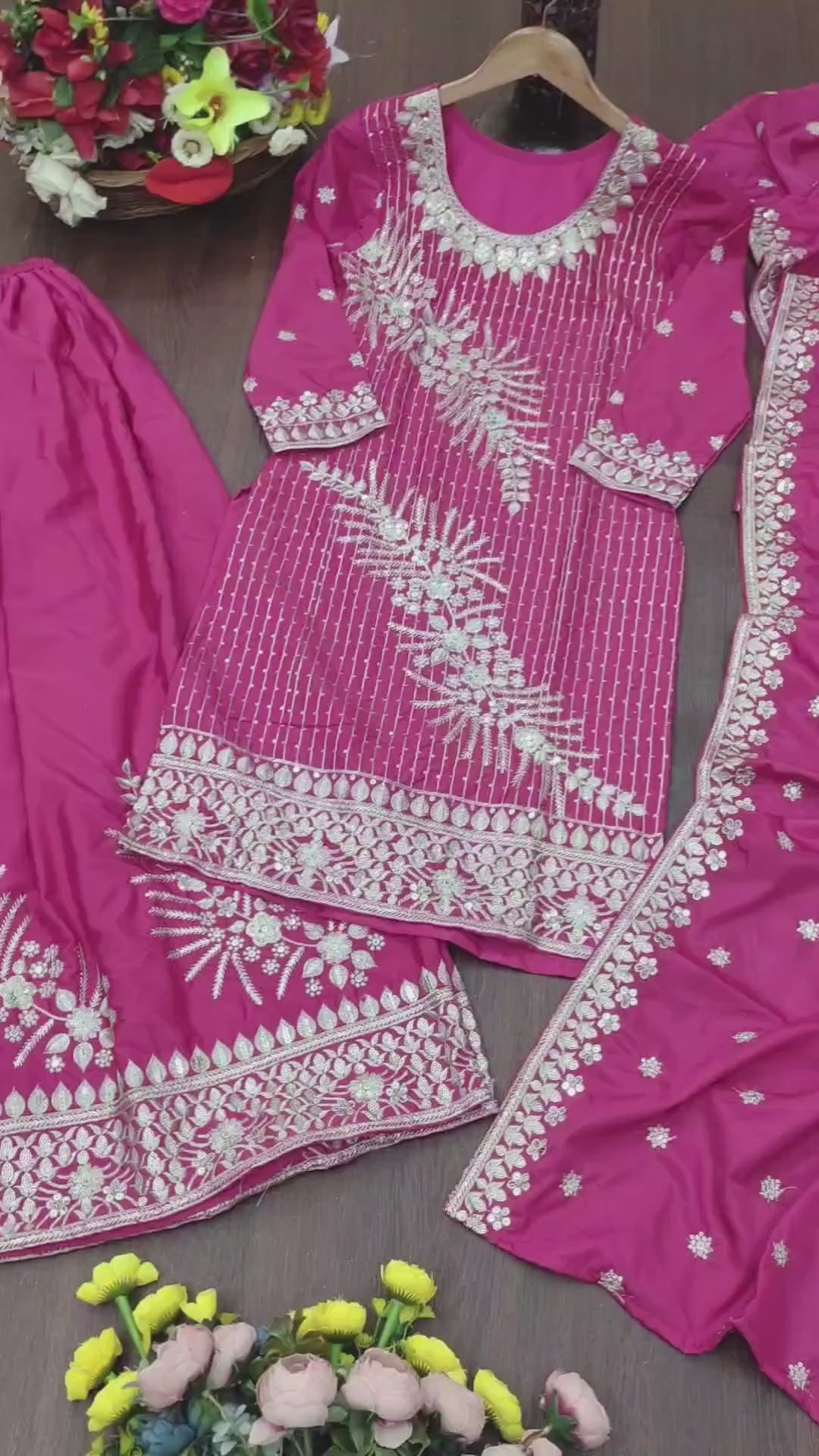 Embroidered Natural Crepe Sharara Suit
