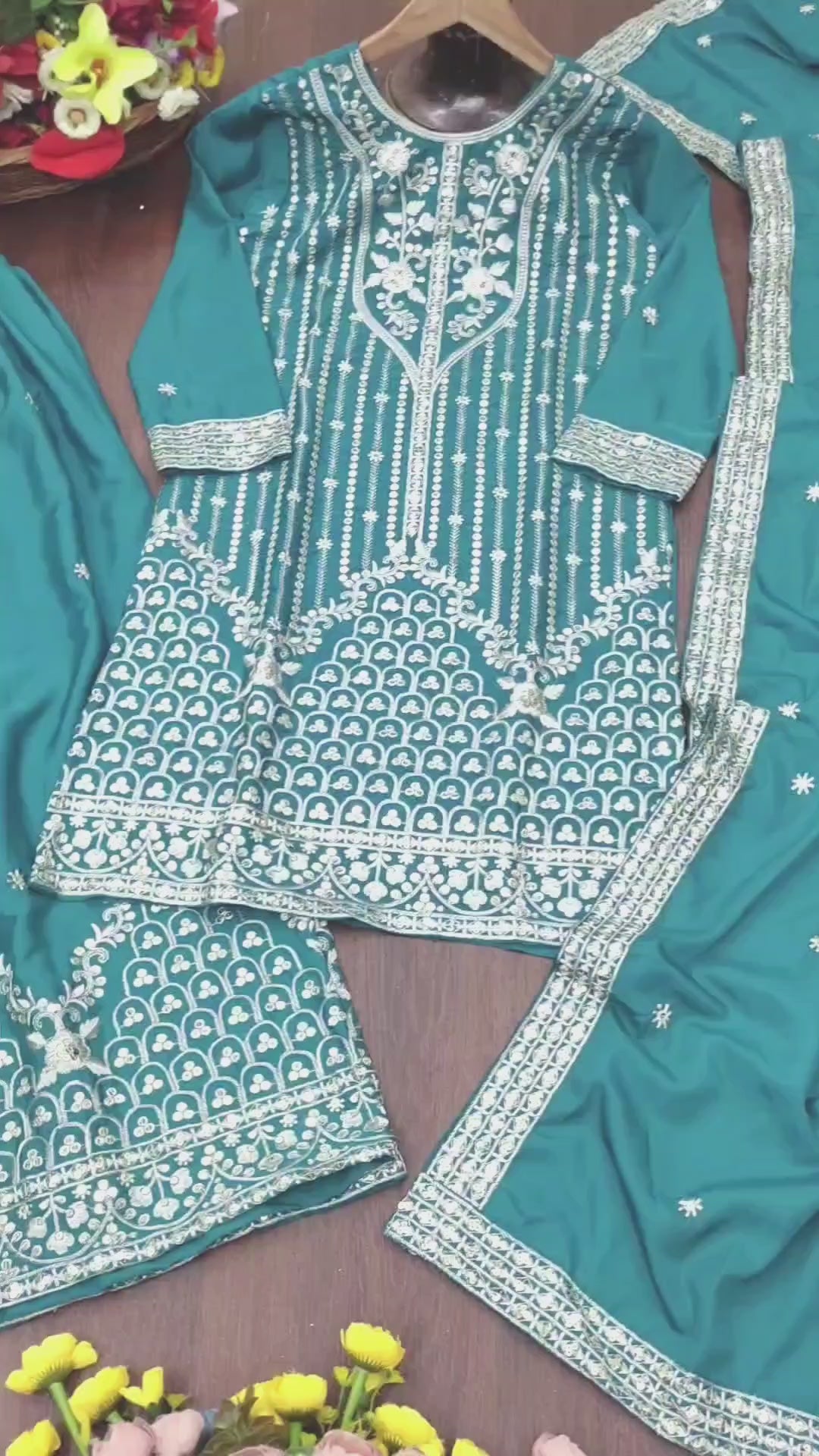 Embroidered Natural Crepe Sharara Suit
