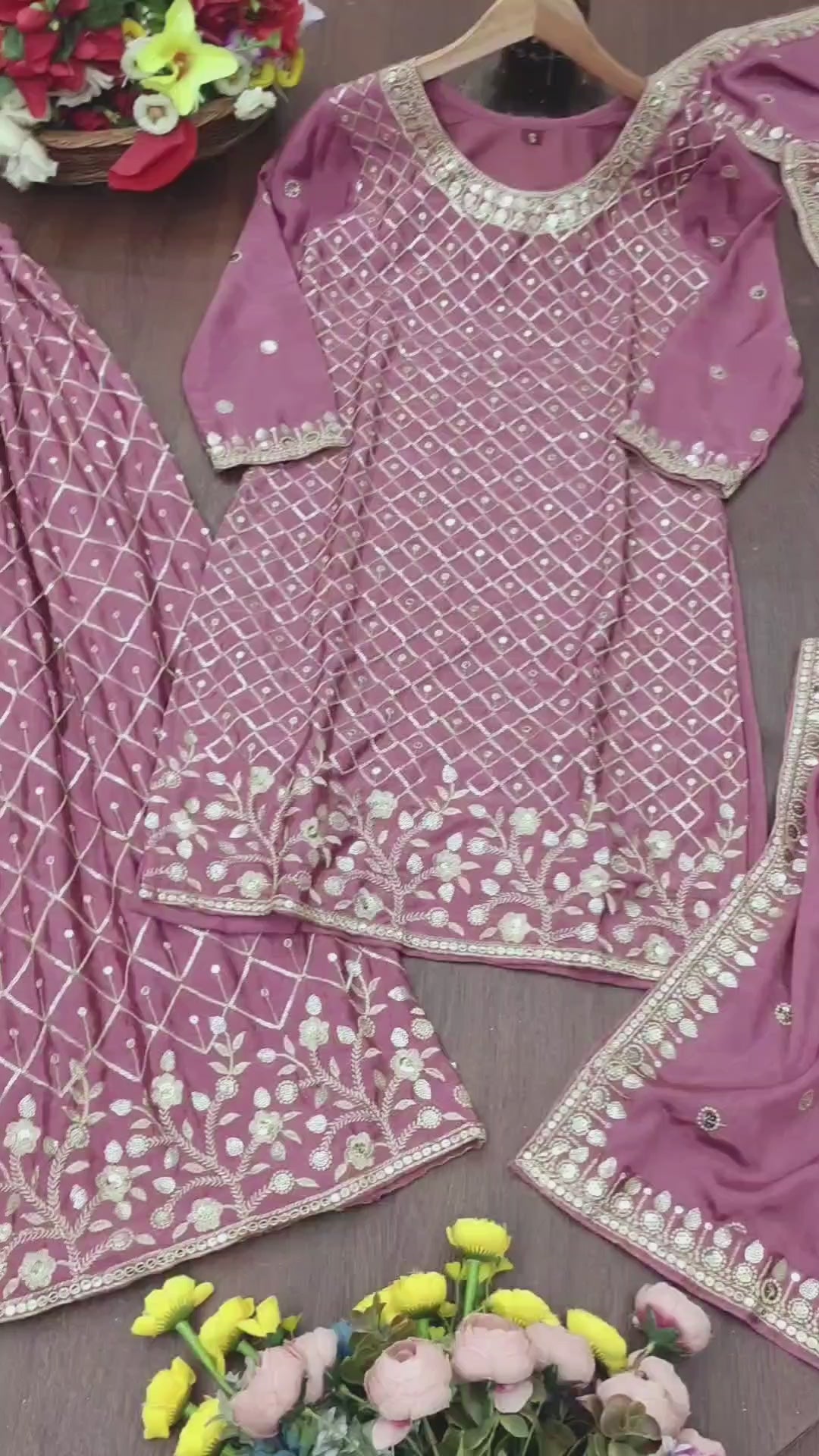 Embroidered Chinon Sharara Suit