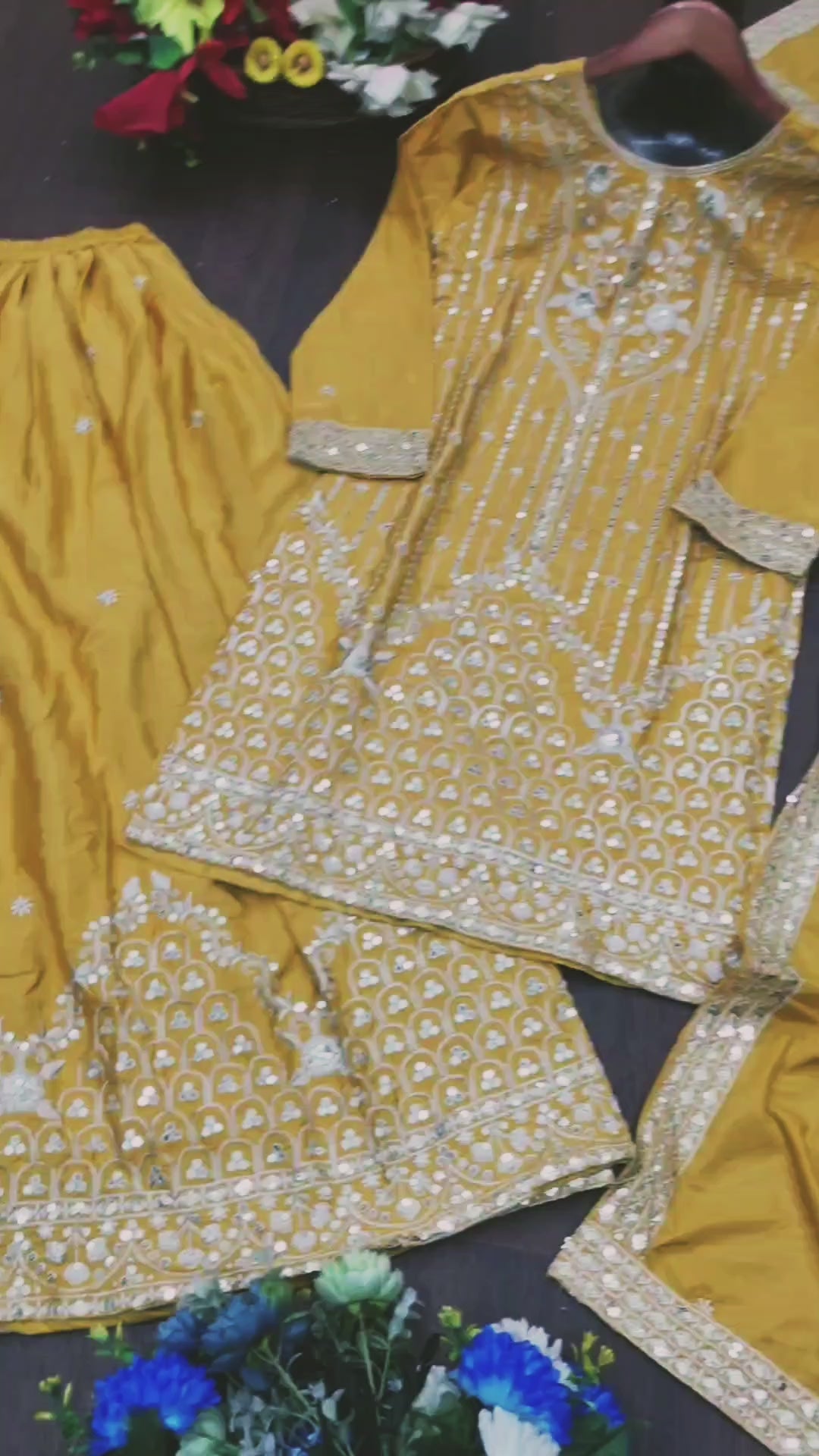Embroidered Natural Crepe Sharara Suit
