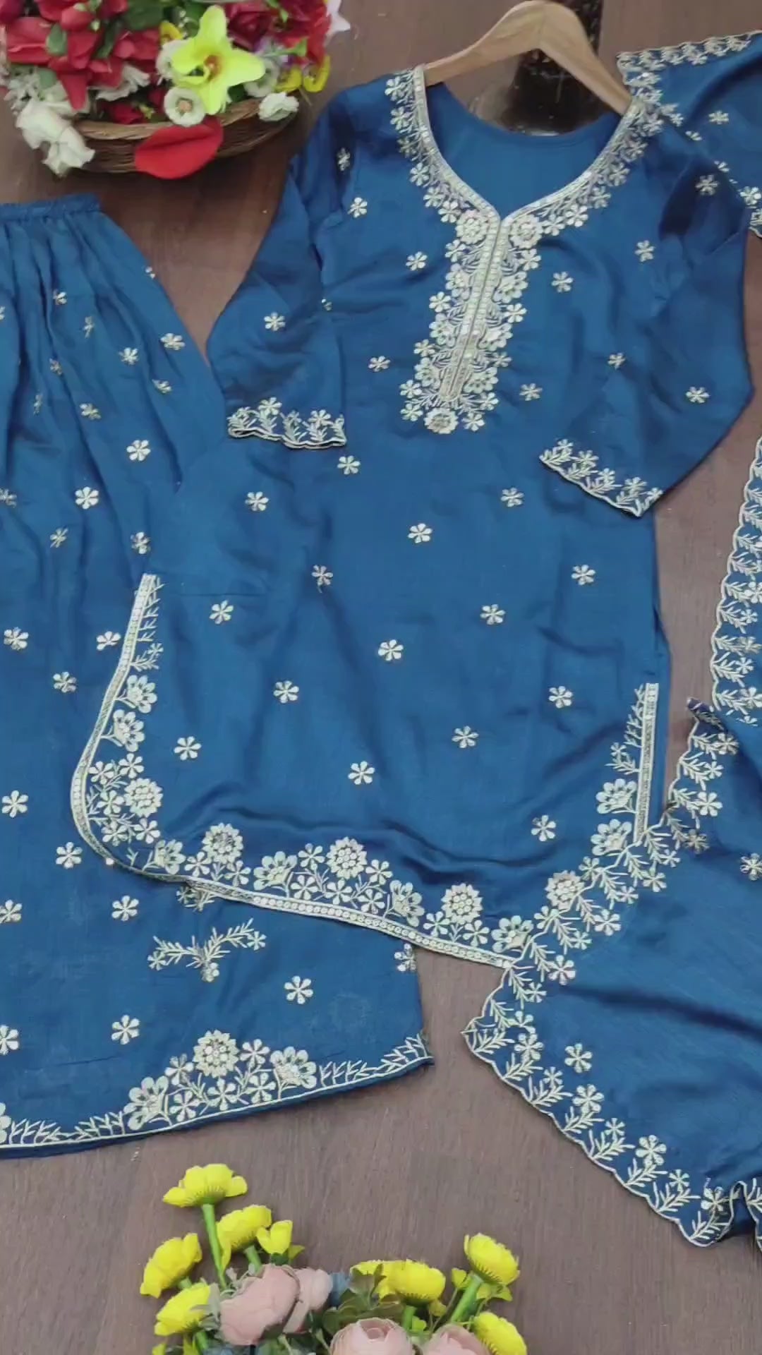 Embroidered Vichitra Silk Sharara Suit