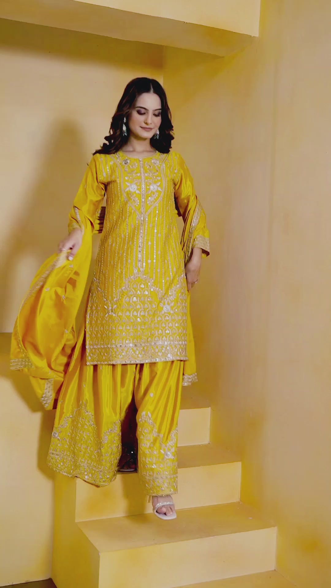 Embroidered Natural Crepe Sharara Suit