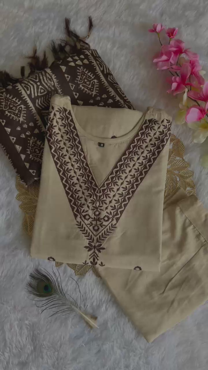 Chikoo Elegance Khadi Cotton Suit Set