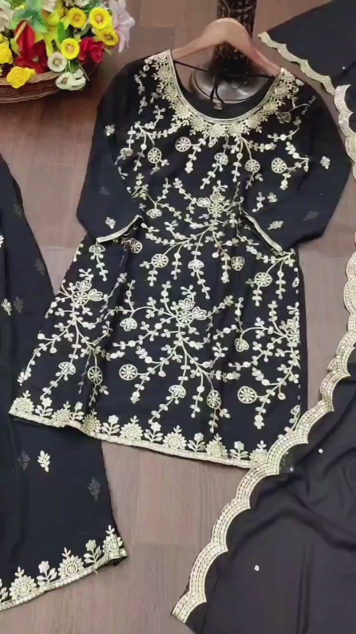 Embroidered Fox Georgette Sharara Suit